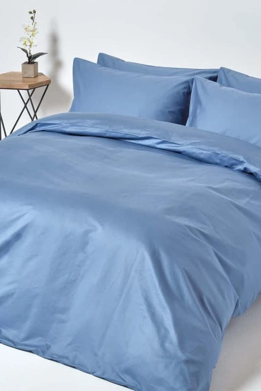 Homescapes Egyptian Cotton Duvet Cover with Pillowcase 1000 TC Blue