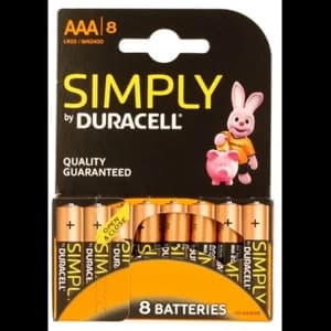 Duracell Simply Alkaline Pack of 8 AAA Batteries