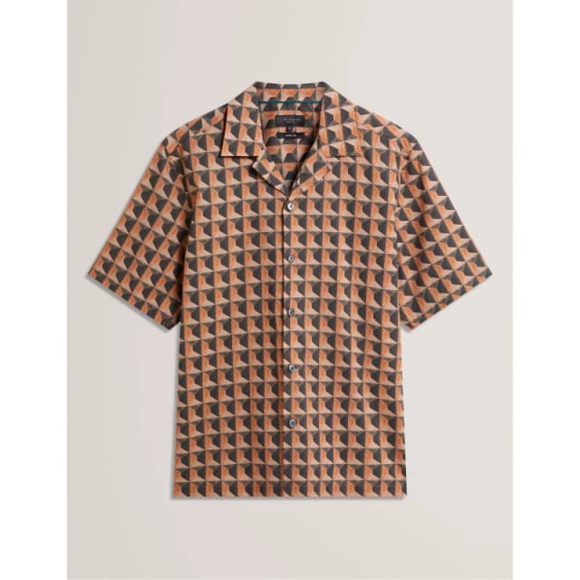 Ted Baker Ted SSRelx GeoShirt Sn62 Brn-Red male S (2)