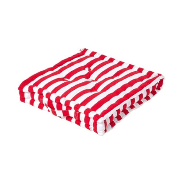 Homescapes Cotton Red Thick Stripe Floor Cushion, 50 X 50 Cm