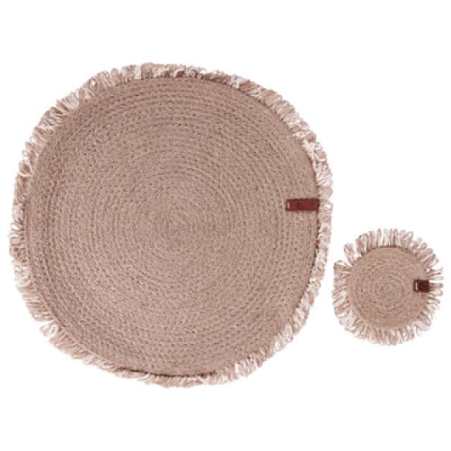 Beliani 12 Piece Placemats And Coasters Set Ribbery Natural Jute