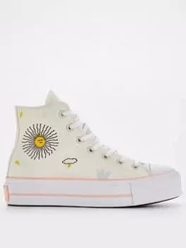 Converse Womens Chuck Taylor All Star Lift Platform Summer Florals Hi Top Trainers - WHITE, White, Size 6, Women