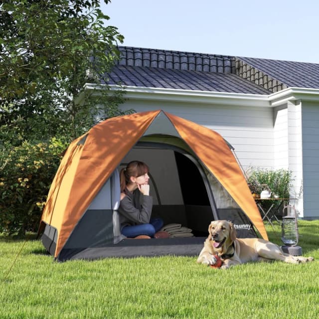 OUTSUNNY 3-4 Person Camping Tent, Waterproof Tent in Orange Orange Unisex