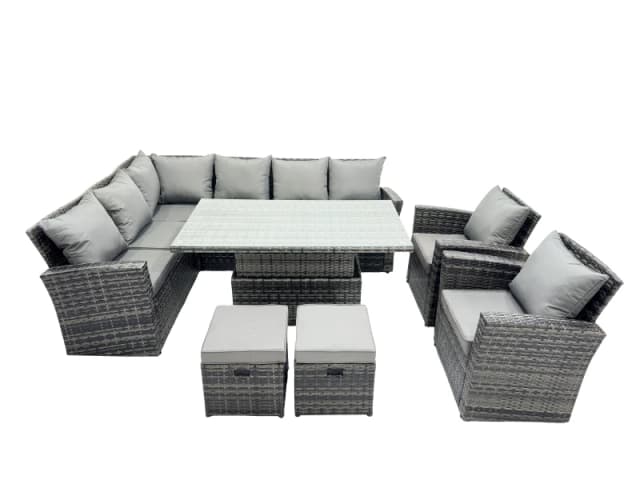 Fimous Poly Rattan Outdoor Patio Corner Sofa Set with 2 Small Stool, 2 Chairs in Dark Grey Dark Grey Unisex