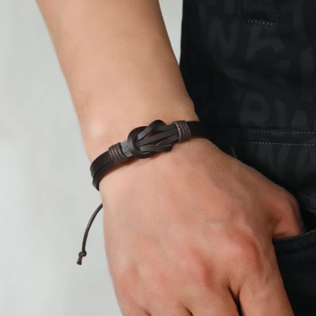 Aye Do Leather Retro Knot Bracelet 6484-NP-MRTKNOTB - Black One Size