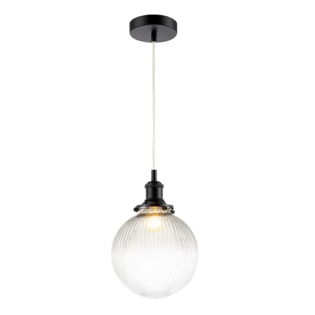 Happy Homewares Traditional Vintage Lantern Pendant Light with Clear Glass Ribbed Shade in Black Unisex