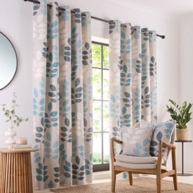 Portfolio Home Springfield Leaf Teal 46" Width X 72" Drop (117 X 183Cm) Fully Lined Eyelet Curtain Set 2 Panels