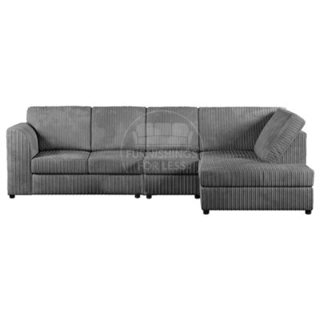Furnishings For Less UK Luxor Grey Jumbo Cord Large 5 Seater Corner Sofa Long Right Hand Facing - Full Back