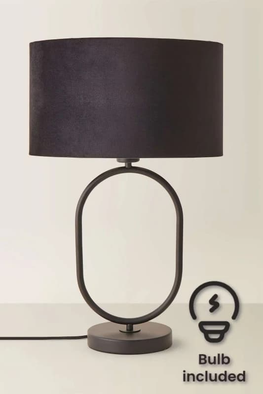 ValueLights ValueLights Antonia Black Velvet Drum Shade Matte Black Oval Table Lamp with Bulb Black One Size Unisex 5059406067020