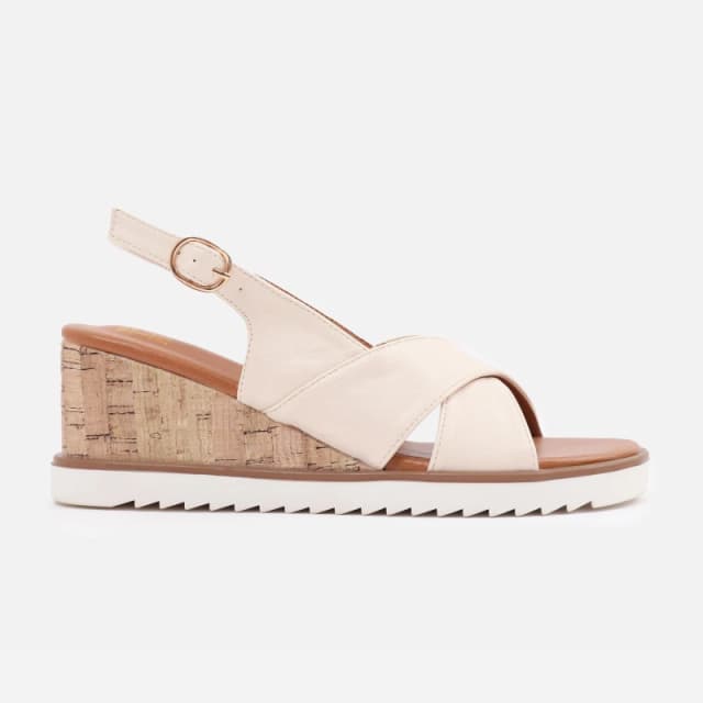 Where's That From 'Nala' Cross Over Strap Detail Wedge Shoes With Buckle Closure Cream