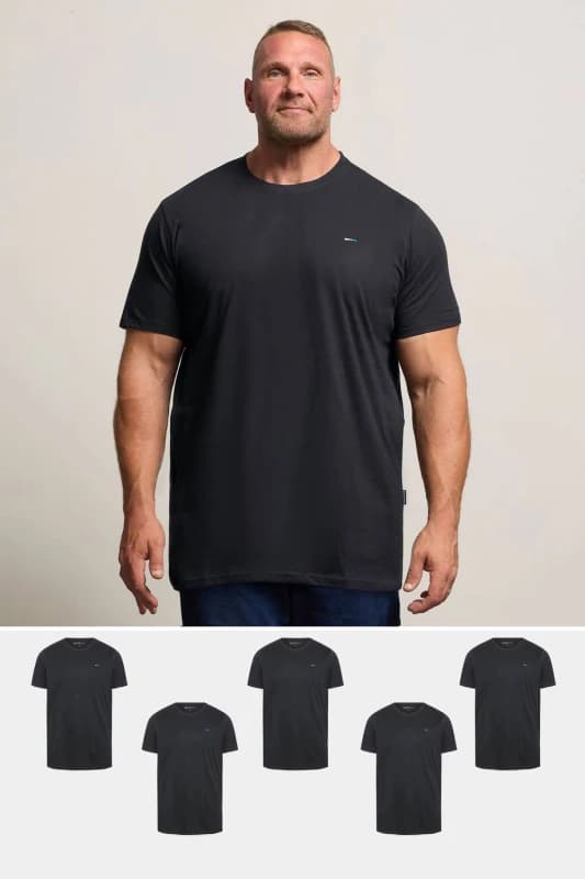 BadRhino Mens 5 Pack Extra Long T-Shirts in Black Size: 5-6XL Black Male 5-6XL