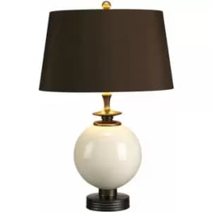Table Lamp Green Speckled Painted base stem Brown Faux Silk Shade LED E27 60W