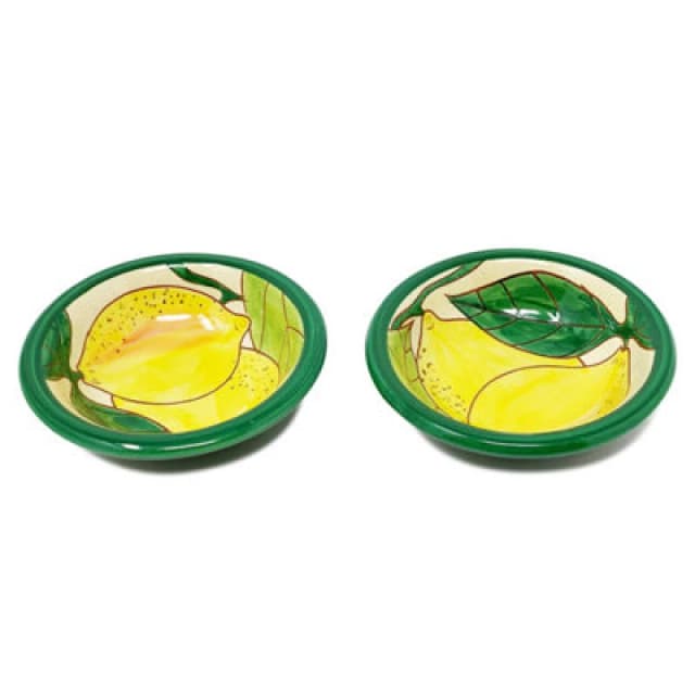 Verano Spanish Ceramics Signature Lemons Hand Painted Ceramic Kitchen Dining Set of 2 Tapas Bowls (Diam) 12cm Multi