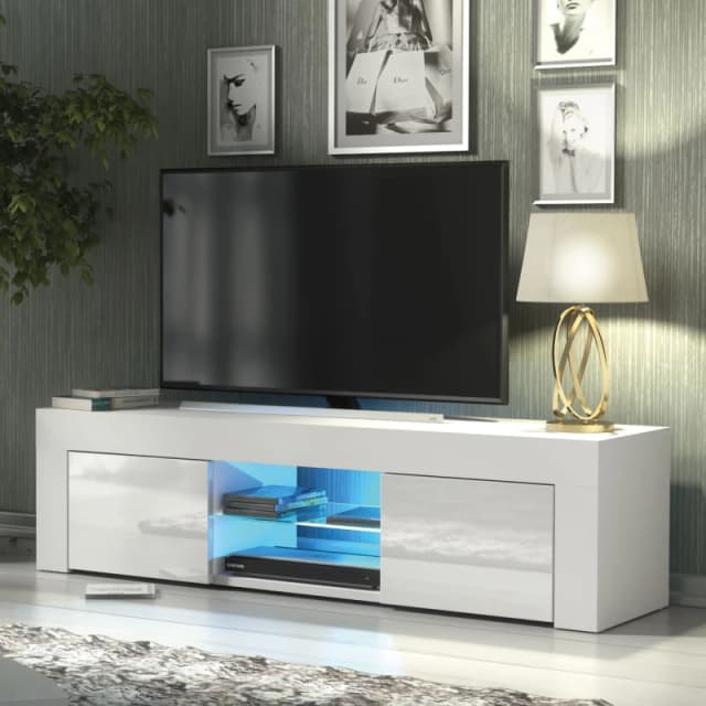 Creative Furniture Creative Furniture Loom TV Unit 130cm - A Minimalist and Sophisticated Cabinet with Gloss Doors and LED Lights in White White One S