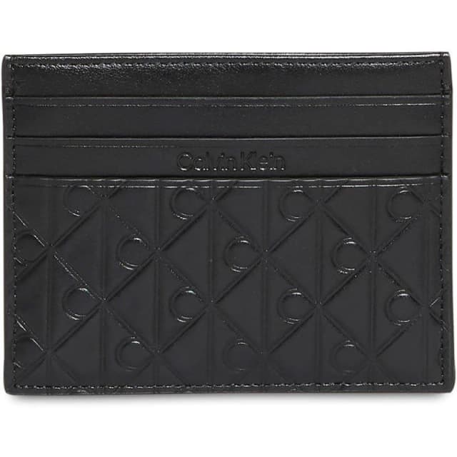 Calvin Klein Mens Embossed Emblem Leather Card Holder Black male One Size