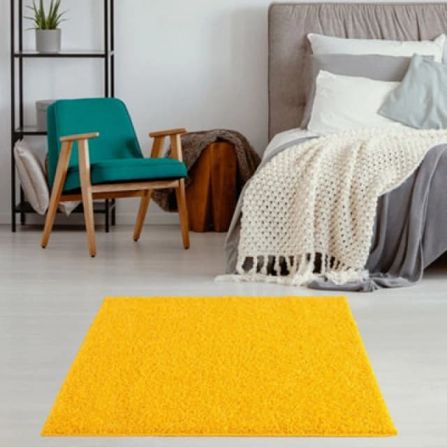 THE RUGS Shaggy Rugs Yellow Living Room Rug - Soft Fluffy Thick Carpet For Bedrooms & Kitchen Easy To Clean Home Decor Rugs Size: 120cm x 120cm Ye