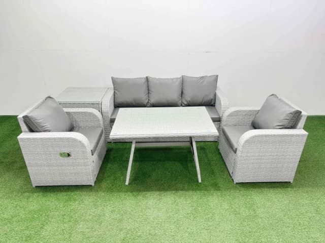 Fimous Reclining Chair 3 Seat Sofa Set Garden Furniture Set Side Table in Light Grey Light Grey Unisex