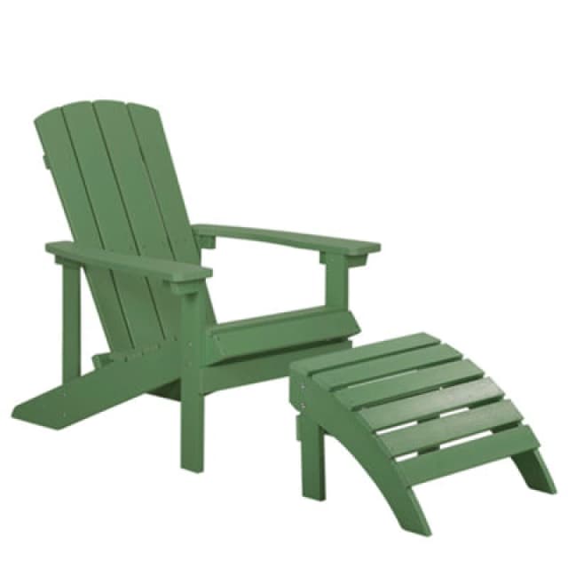 Beliani Garden Chair Adirondack With Footstool Green