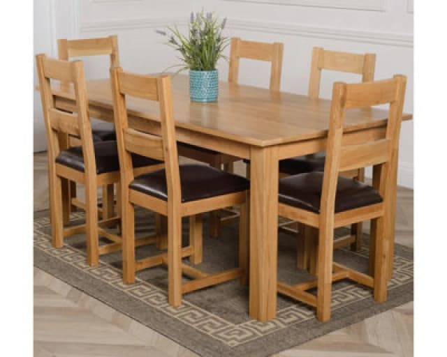 Thats Furniture Oslo 180 x 90cm Large Oak Dining Table & 6 Lincoln Chairs in Brown Brown Unisex 180 x 90 cm