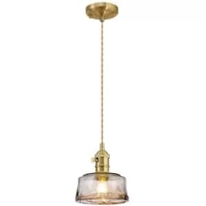 Luminosa Willa Switched Ceiling Pendant 1.5m, E27, Brass, Pale Gold Twisted Cable, Brown Bowl Glass