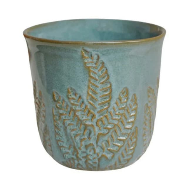 Ivyline Kew Embossed Fern Planter - Ceramic - L22.5 X W22.5 X H21.5cm - Teal