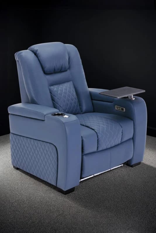 More4Homes Broadway Cinema Electric Recliner Chair USB Charging LED Base With Tray (Blue)