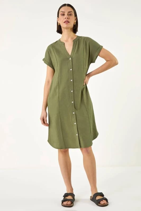 Roman Womens Linen Mix Shift Dress in Khaki Size: 10 Khaki Female 10