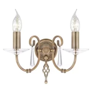 Aegean 2 Light Indoor Candle Wall Light Aged Brass, E14