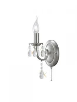 Wall Lamp Switched 1 Candle Light Satin Nickel, Crystal