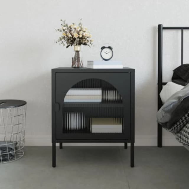 VIDAXL Nightstand Black 50x35x60cm Glass and Steel Vidaxl 8720845782283