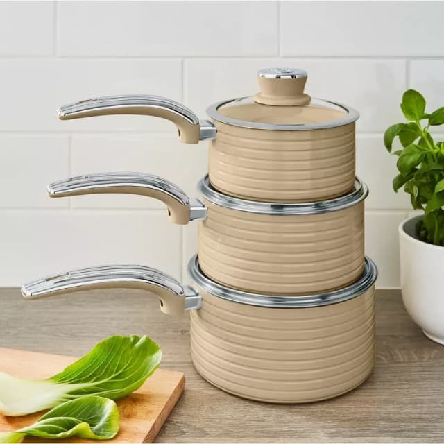 Swan Retro 3 Piece Saucepan Set Cream
