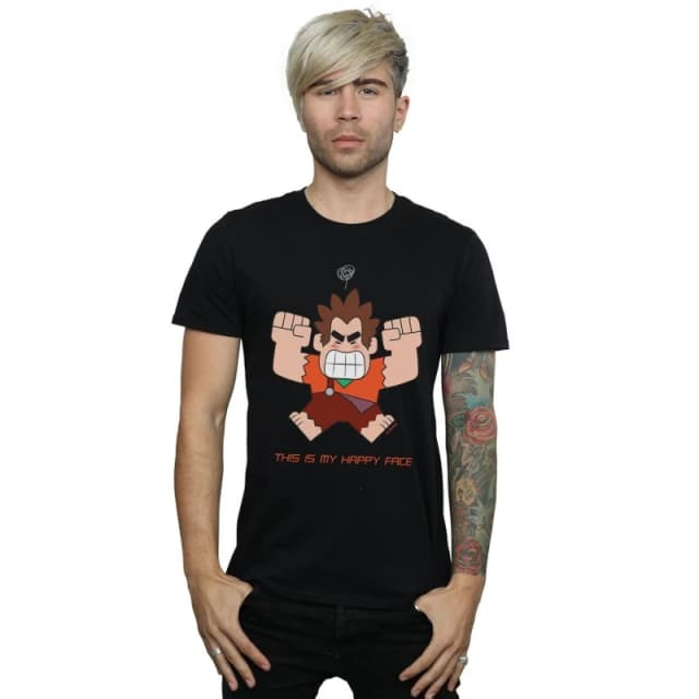 Disney Men Wreck It Ralph Happy Face T-Shirt in Black Size: Small Black S Male 5057981349845