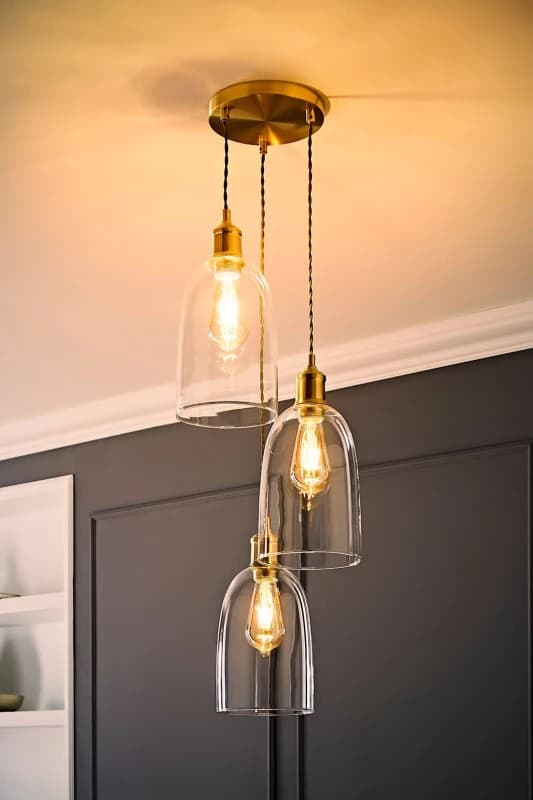 ValueLights ValueLights Kira Glass Cloche Dome 3 Drop Cluster Ceiling Pendant Light with LED Bulbs in Gold Gold One Size Unisex 5059406063763