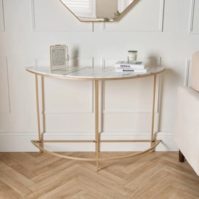 OHS OHS Marble Console Table Bed Side Semi Circle Bedroom Office Wall Coffee Living Room in White White One Size Unisex 5027434198672