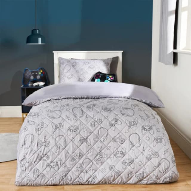 OHS OHS Gaming Pinsonic Duvet Cover Quilt Pillowcase Soft Quilted Bedding Set in Charcoal Size: Single Charcoal Single Unisex 5027434205554
