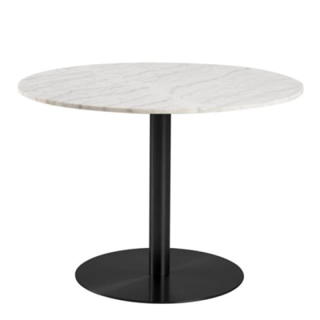 Furniture To Go Corby Round Dining Table With White Polished Marble Top & Black Base