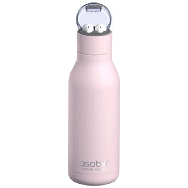 asobu Earphone H2 Audio Insulated Water Bottle Stainless Steel 600ml Pink Pink