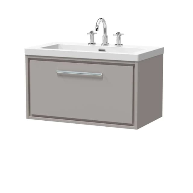 Balterley Bathroom 1 Soft Close Drawer Wall Hung, Fireclay Basin, Grey, 800mm in Grey Grey Unisex