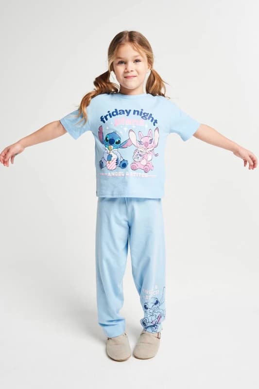 Brand Threads Lilo & Stitch long leg Pyjama Set in Blue Size: 10-11 Years Blue Unisex 10-11 Years