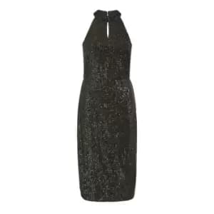 Yumi Black Sequin Halter Neck Midi Dress - Black