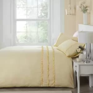 Serene - Felicia Frill Ruffle Embellished Peach Skin Duvet Cover Set, Yellow, King