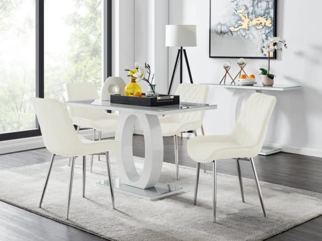 FurnitureboxUK FurnitureboxUK Giovani 4 Grey Dining Table & 4 Pesaro Silver Leg Chairs in Cream Cream One Size Unisex 5056542664793