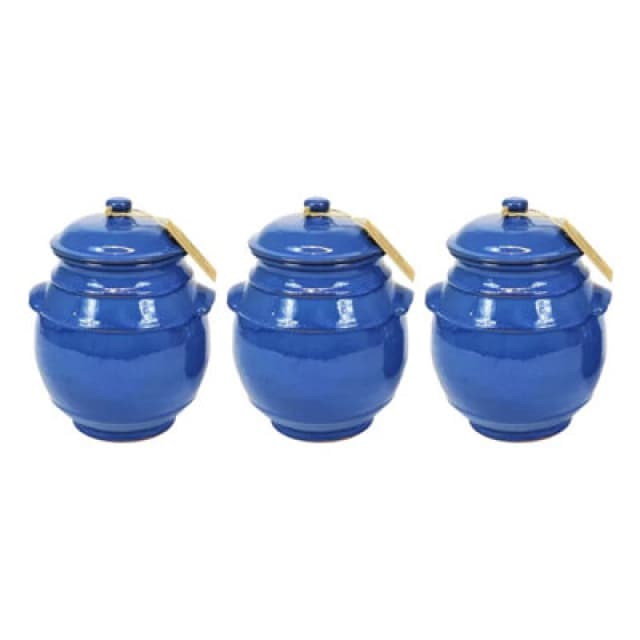 Verano Spanish Ceramics Selena Fully Dipped Ceramic Kitchen Storage Jar w/ Lid H 15cm Set of 3 in Blue Blue Unisex