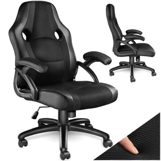 Tectake Gaming Chair Benny - Ergonomic Shape, Comfortable Padding - Black