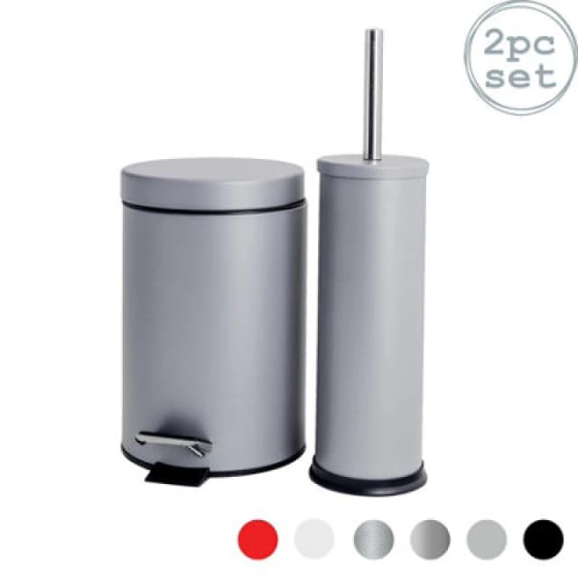 Harbour Housewares Round Toilet Brush & Bin Set - Matt Grey