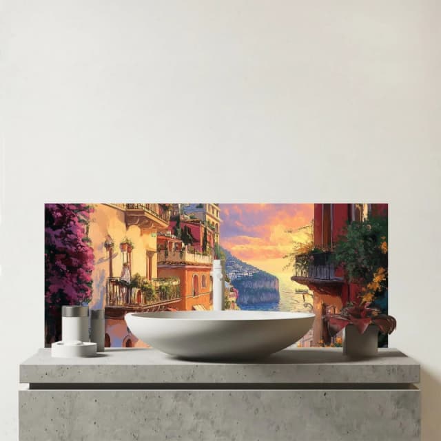 Warren Reed - Designer Sunset Walk In Sorrento Glass Bathroom Splashback Multicolor Unisex