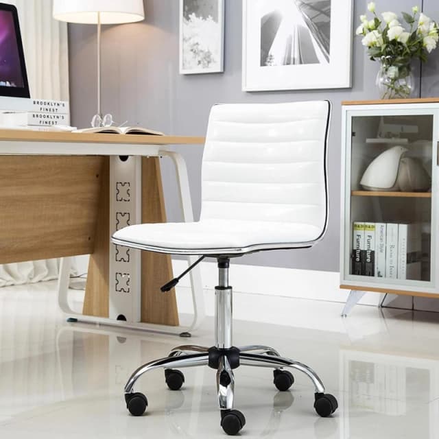FWStyle FWStyle White Faux Leather Low Back Designer Office Chair White One Size Unisex 5056413134110