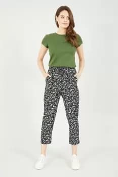 Black Ditsy Print Cropped Trousers