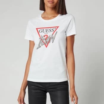 Guess Womens Short Sleeve Crewneck Icon T-Shirt - Pure White - L