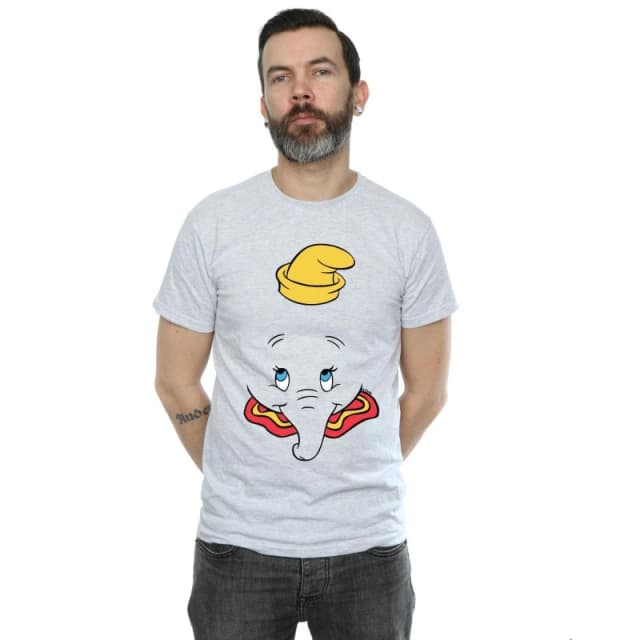 Disney Men Dumbo Face T-Shirt in Grey Size: Small Grey S Male 5059568051226